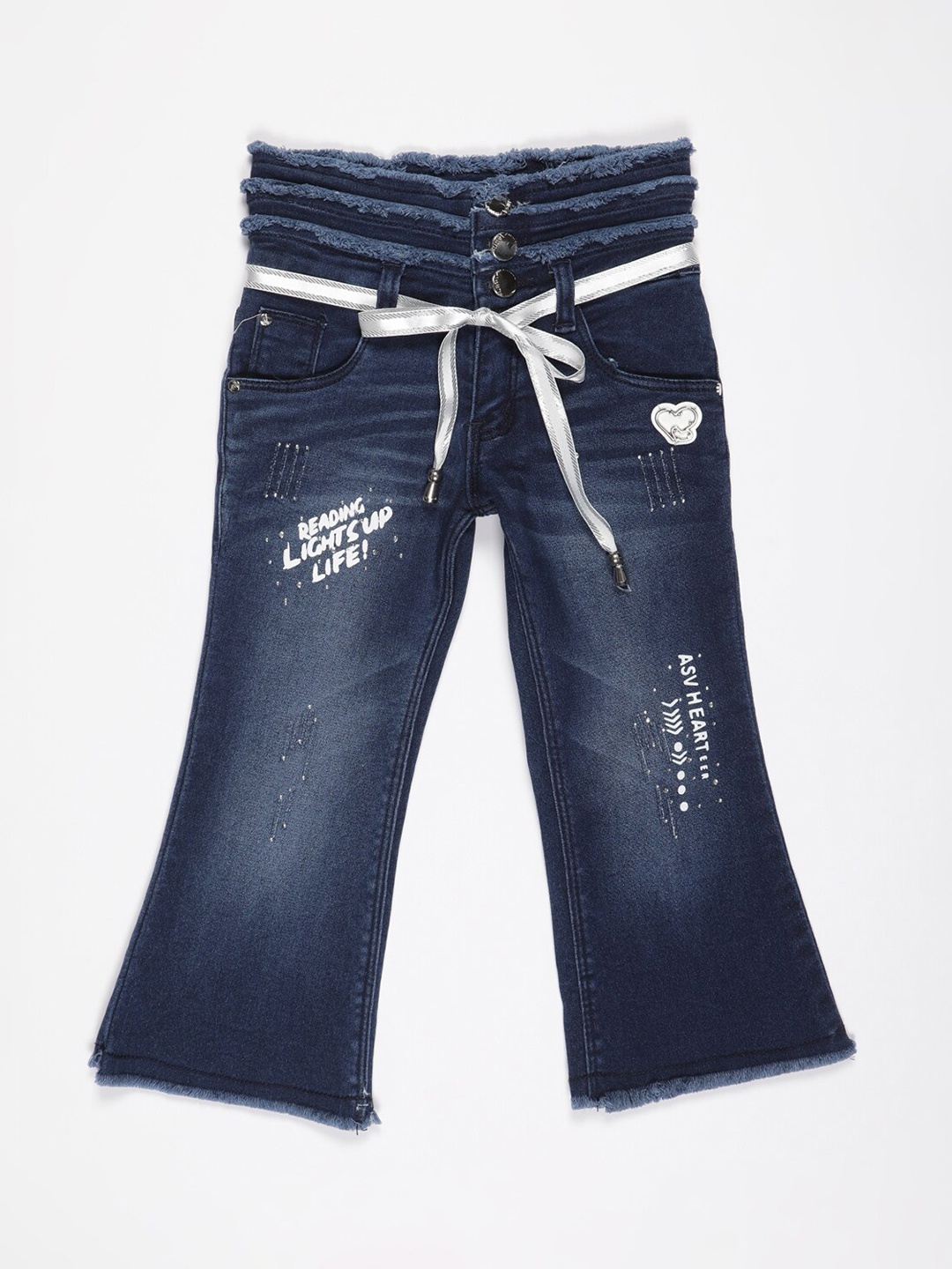 

V2 Value & Variety Girls Blue Regular Fit Low Distress Light Fade Jeans