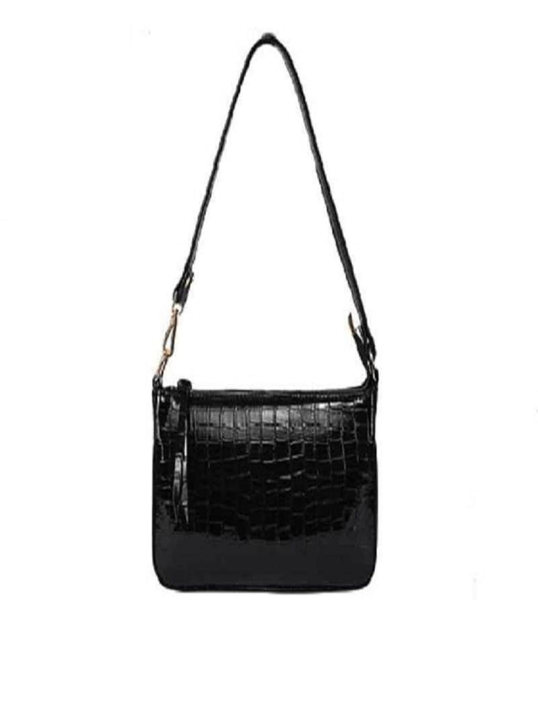 

Lychee bags Black Textured PU Structured Sling Bag