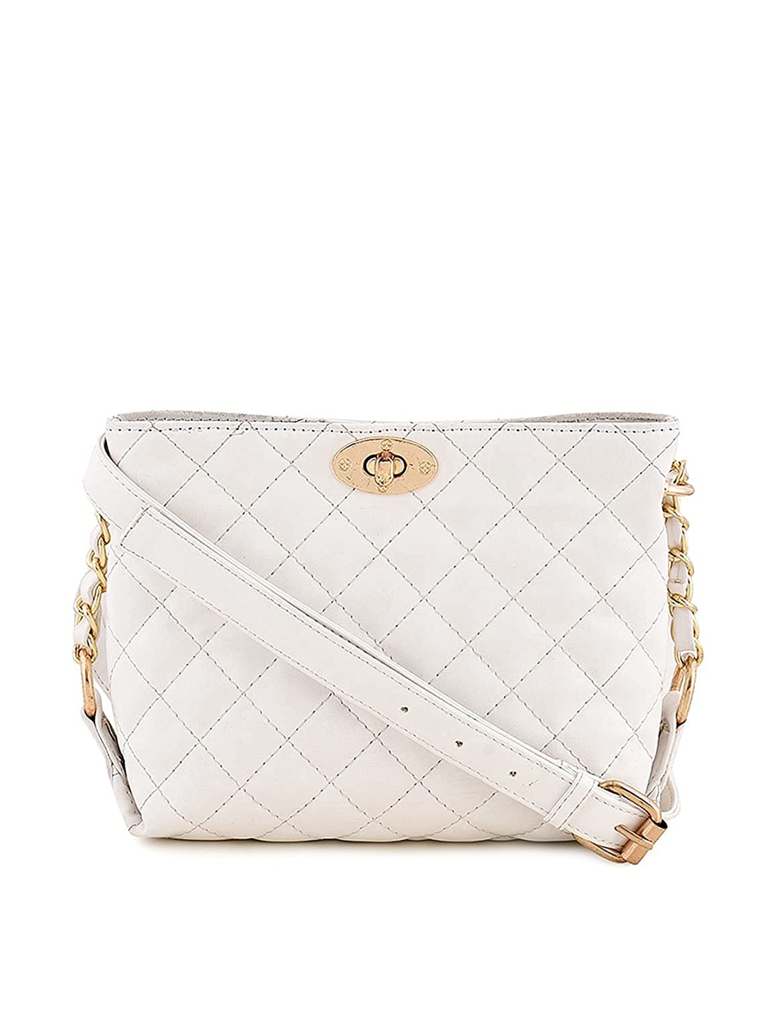 

Lychee bags White Textured PU Structured Sling Bag with Quilted