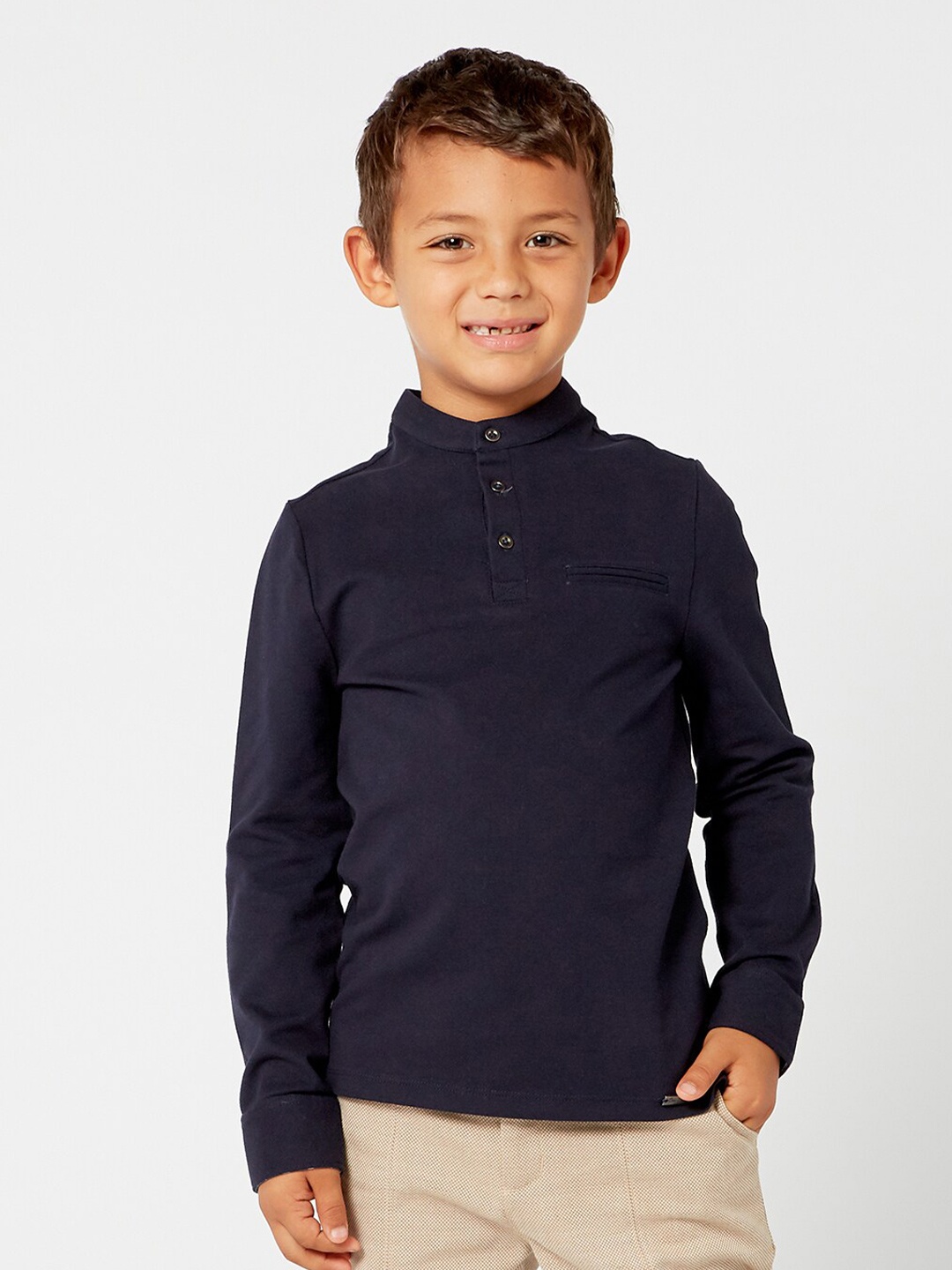 

One Friday Boys Navy Blue Mandarin Collar T-shirt