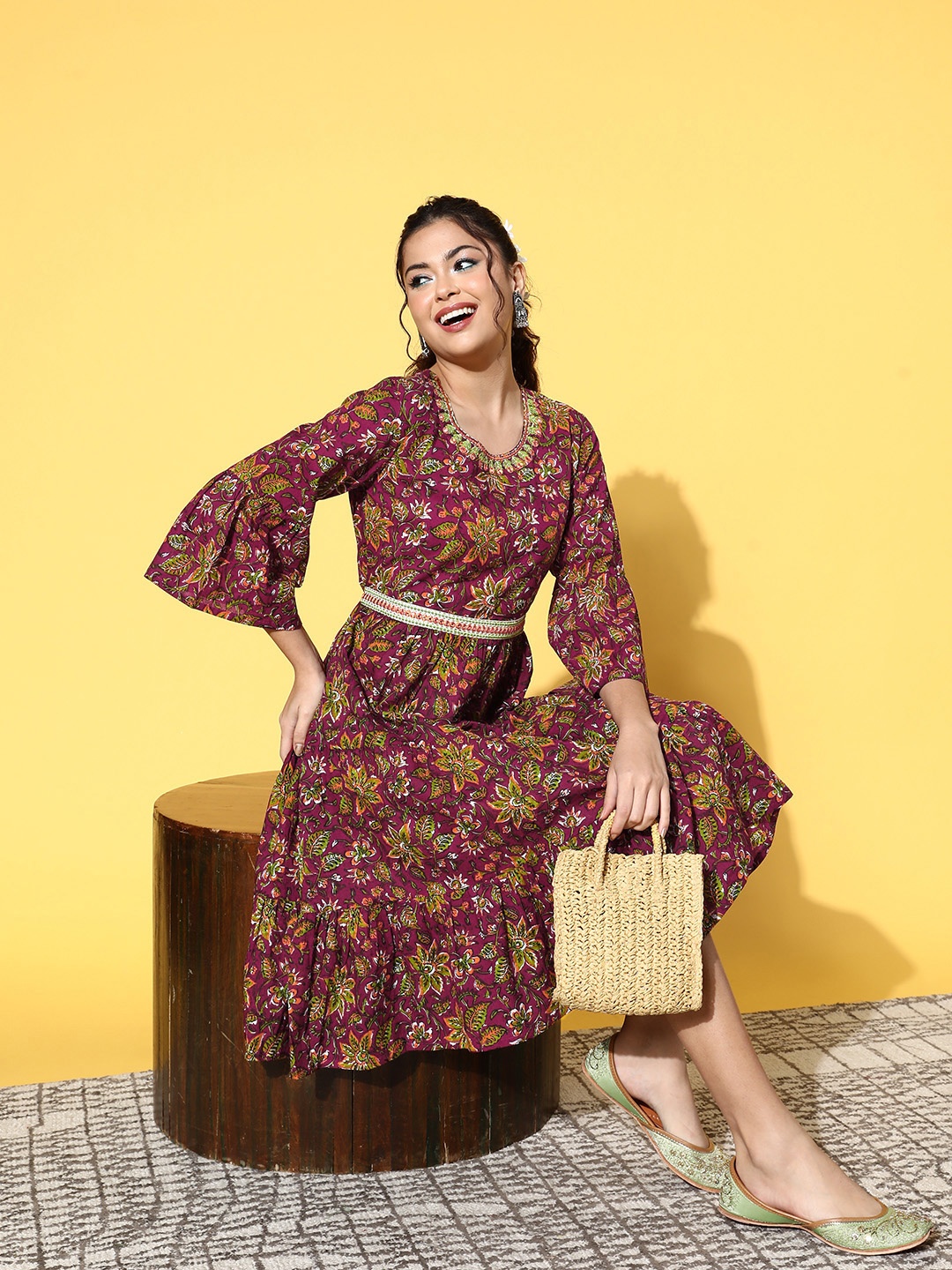 

InWeave Women Burgundy Ethnic Motifs Indie Gal Dress