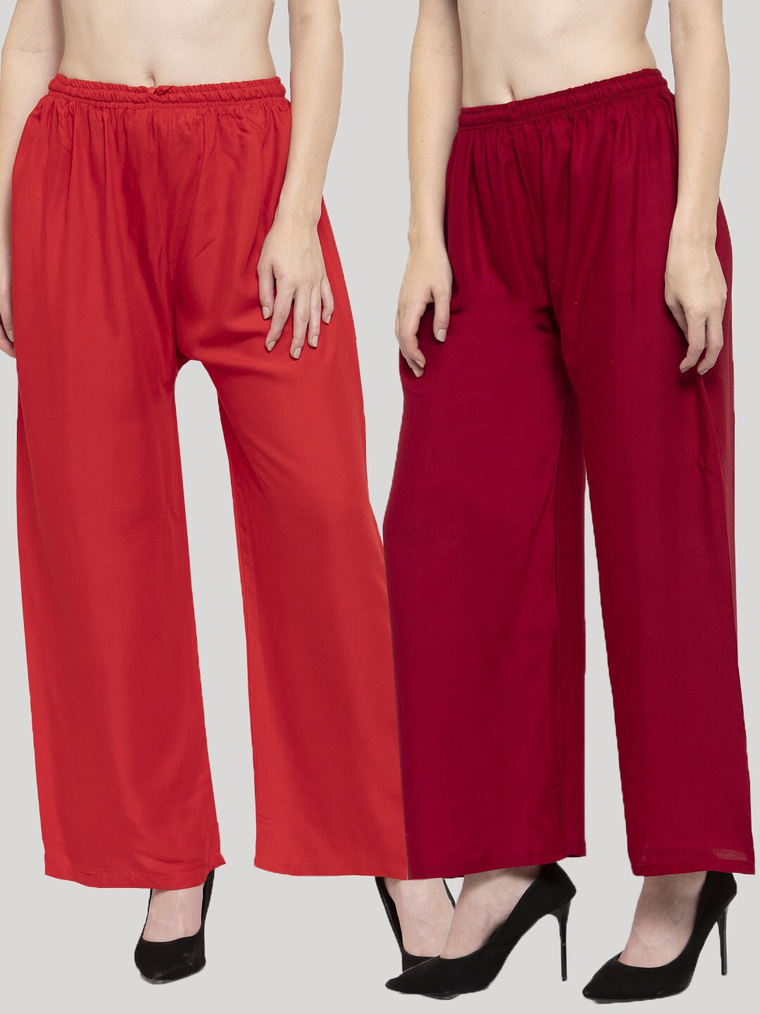 

Clora Creation Women Pack Of 2 Red & Maroon 2 Knitted Palazzos