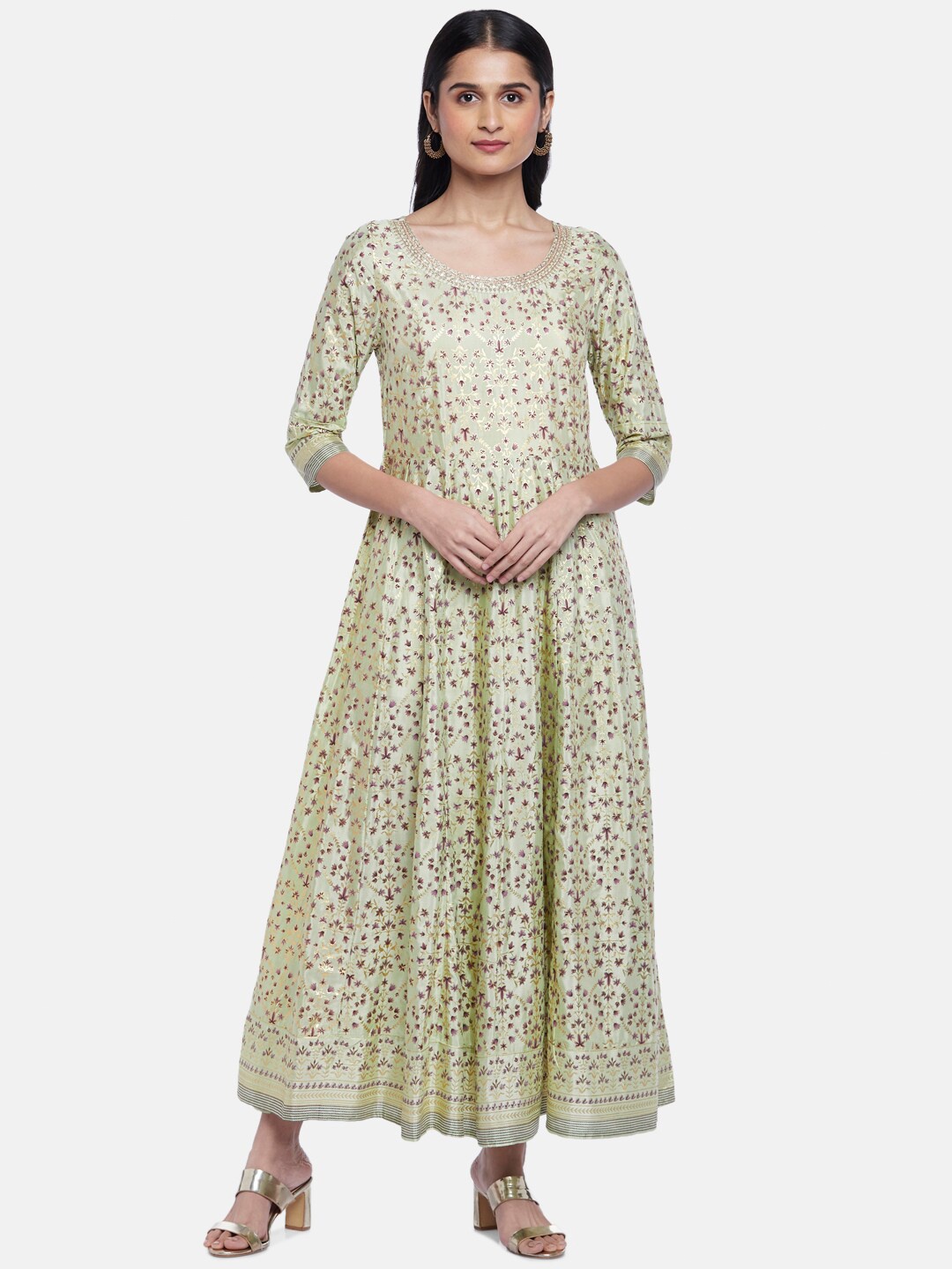 

RANGMANCH BY PANTALOONS Green Floral Ethnic Maxi Dress