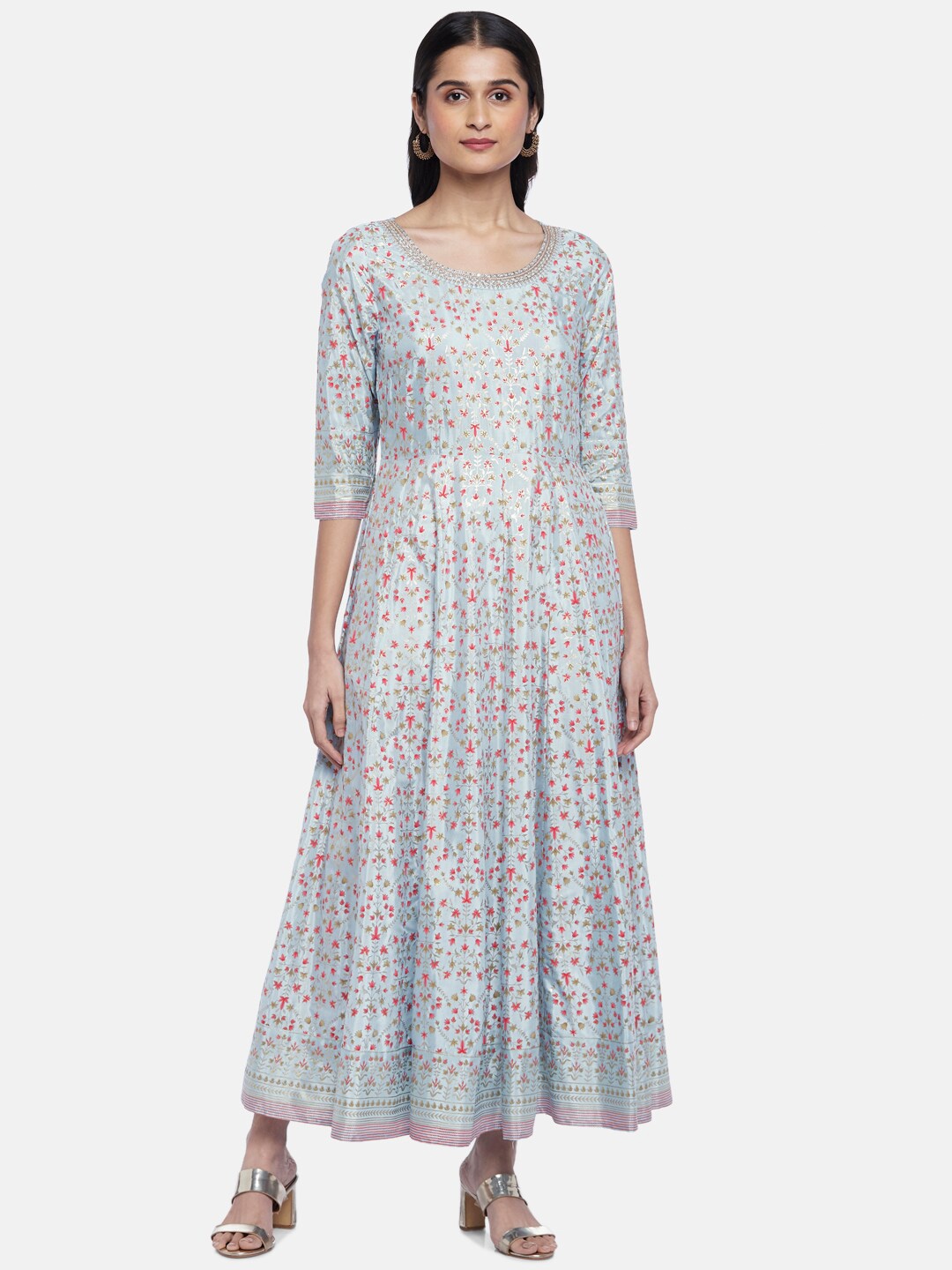 

RANGMANCH BY PANTALOONS Women Blue Floral Print Embellished Maxi Dress