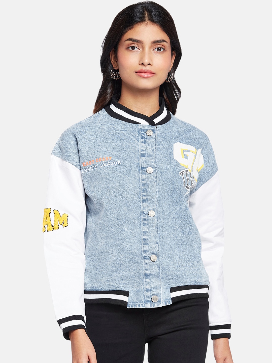 

People Women Blue White Varsity Jacket