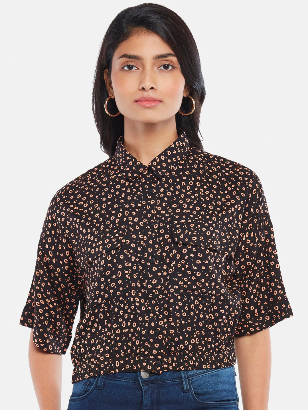 

People Women Black Printed Casual Shirt