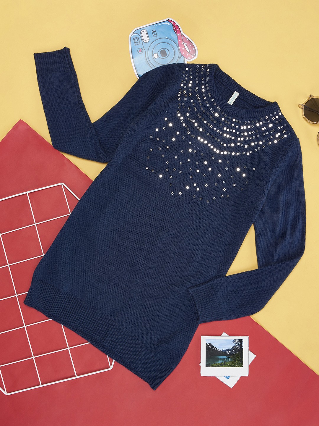

Pantaloons Junior Girls Navy Blue Embroidered Pullover