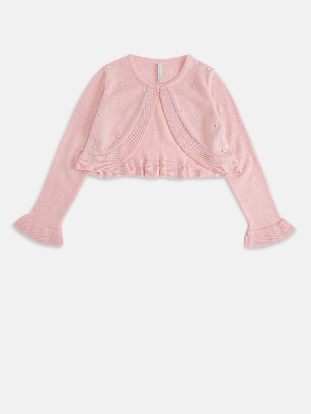 

Pantaloons Junior Girls Pink Solid Open Front Shrug