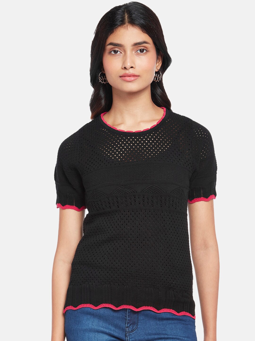 

People Black & Red Self Design Top