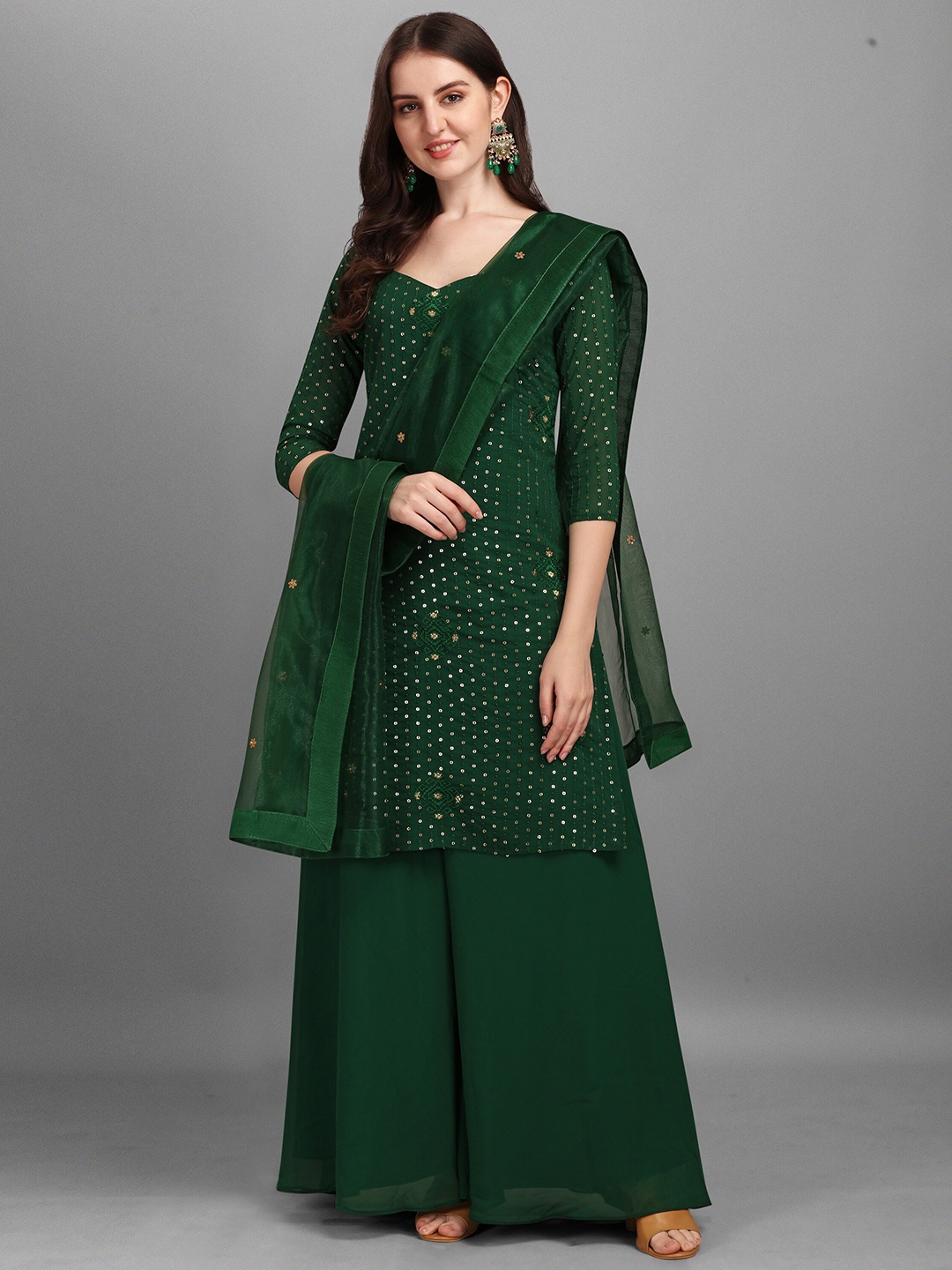 

YOYO Fashion Green Embroidered Semi-Stitched Dress Material