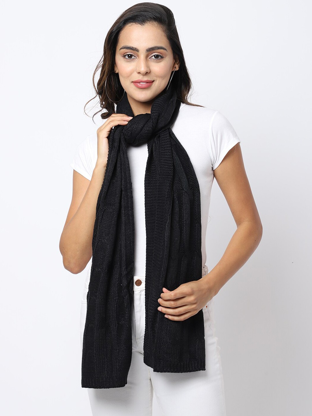 

ELLIS Women Black Solid Knitted Muffler