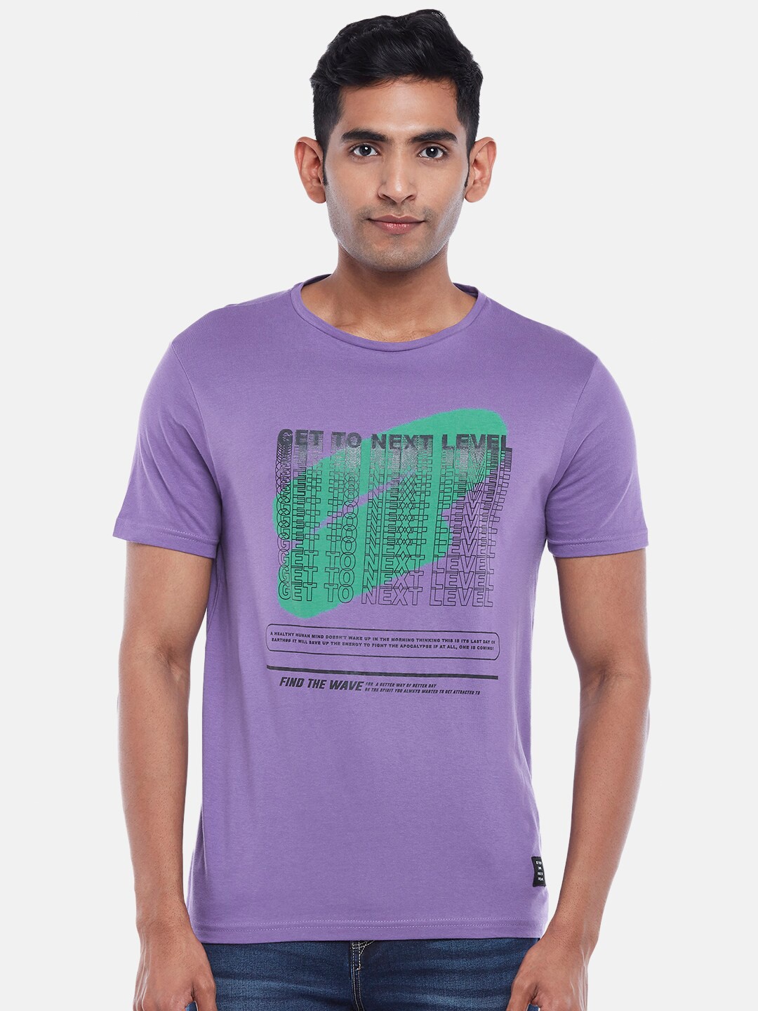 

People Men Lavender Typography Printed Slim Fit T-shirt