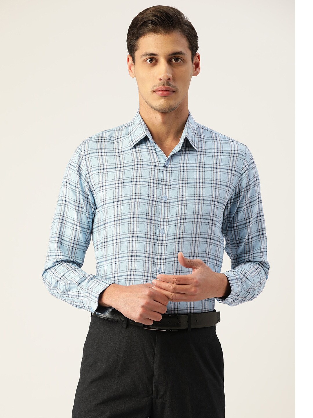 

JAINISH Men Blue Classic Slim Fit Tartan Checks Formal Shirt