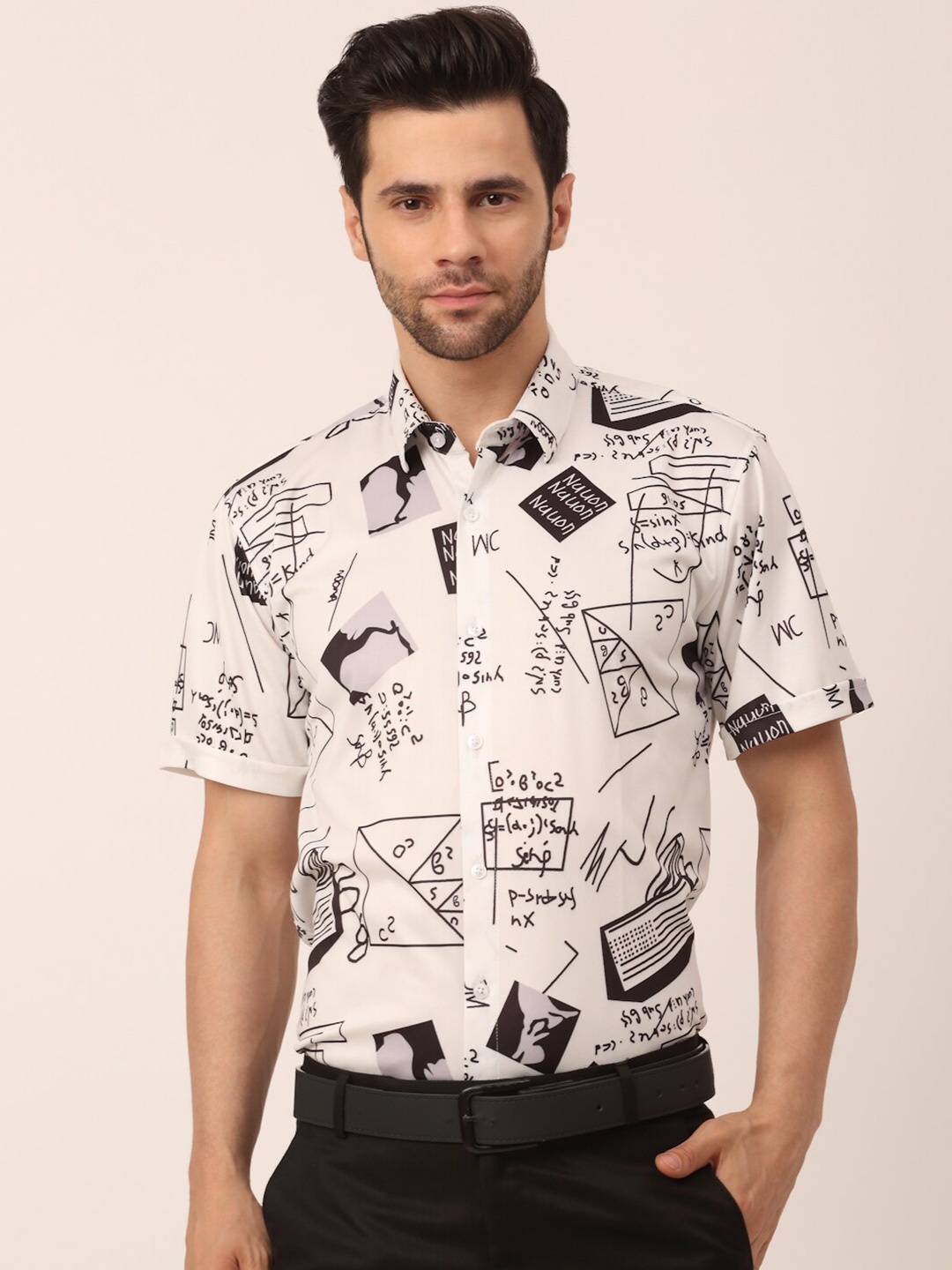 

JAINISH Men White & Black Classic Slim Fit Printed Casual Shirt