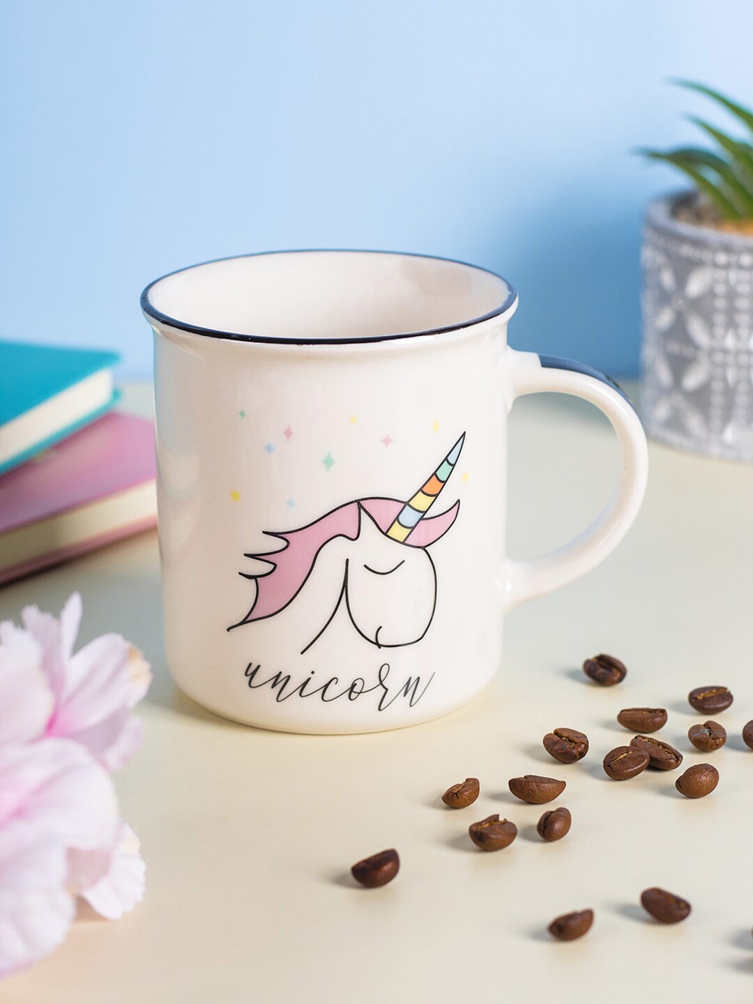 

MARKET99 Off White & Pink Printed Ceramic Mug 350 ml