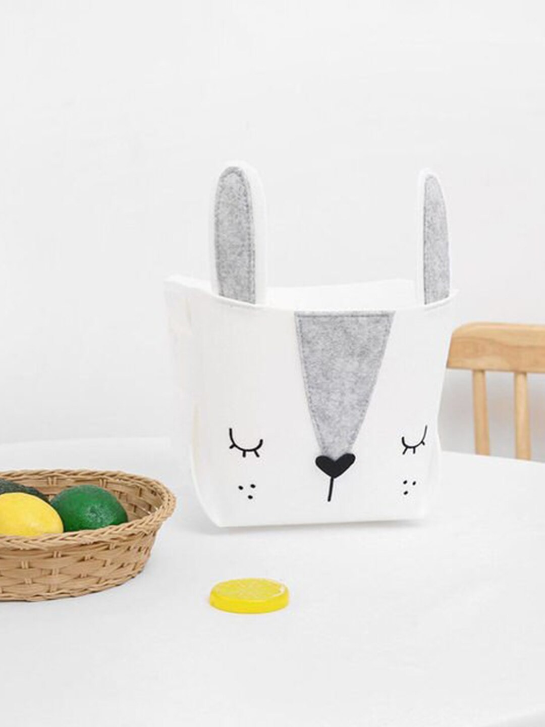 

MARKET99 White & Grey Self-Design Canvas Basket Organizer With Handle