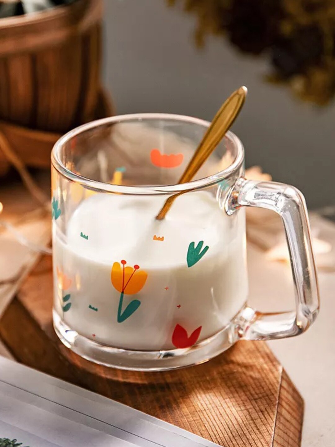 

MARKET99 Transparent Dishwasher Safe Printed Glass Mug 350 ml