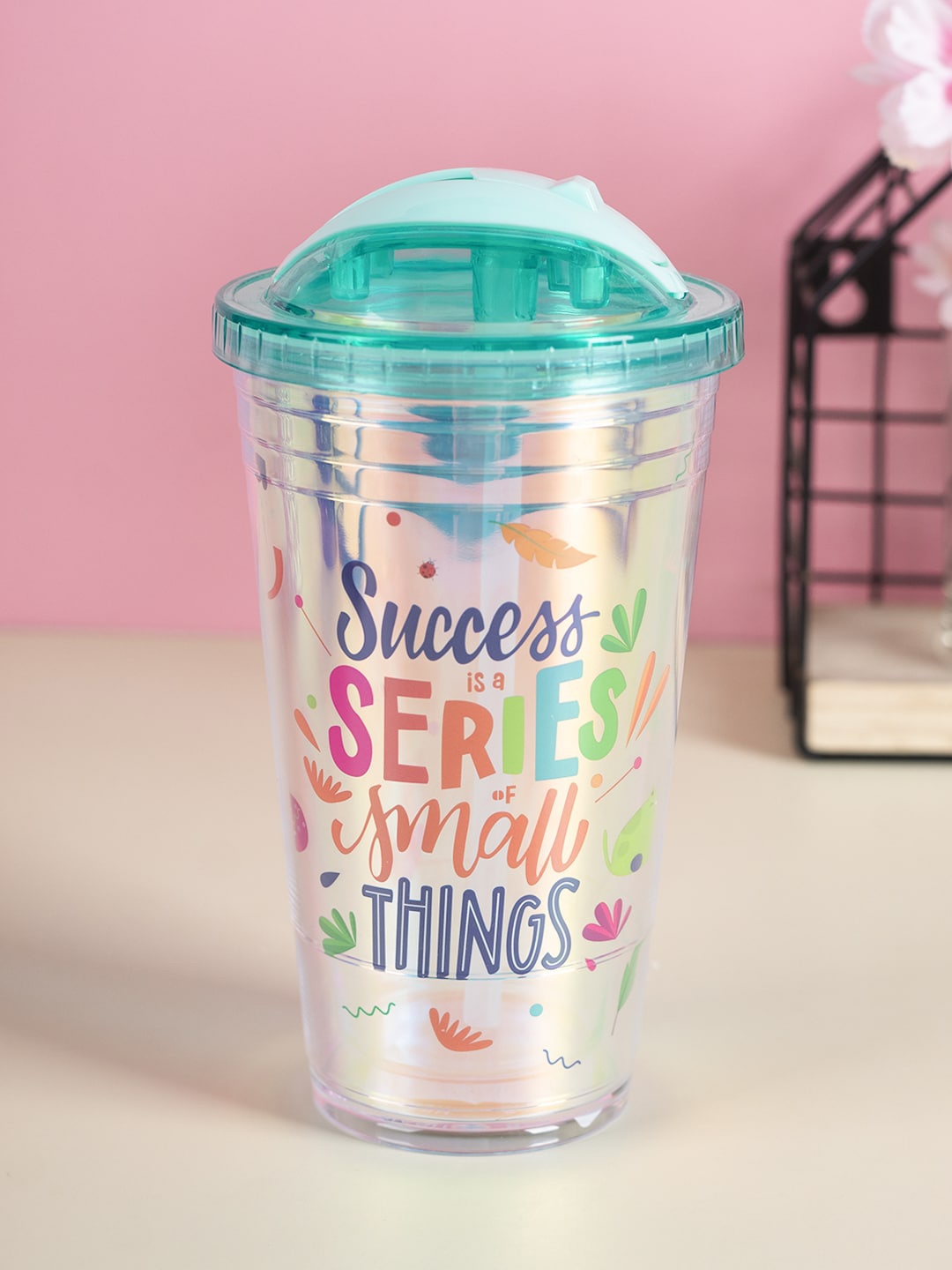 

MARKET99 Blue Printed Sipper Tumbler Water Bottle With Straw 450 ml