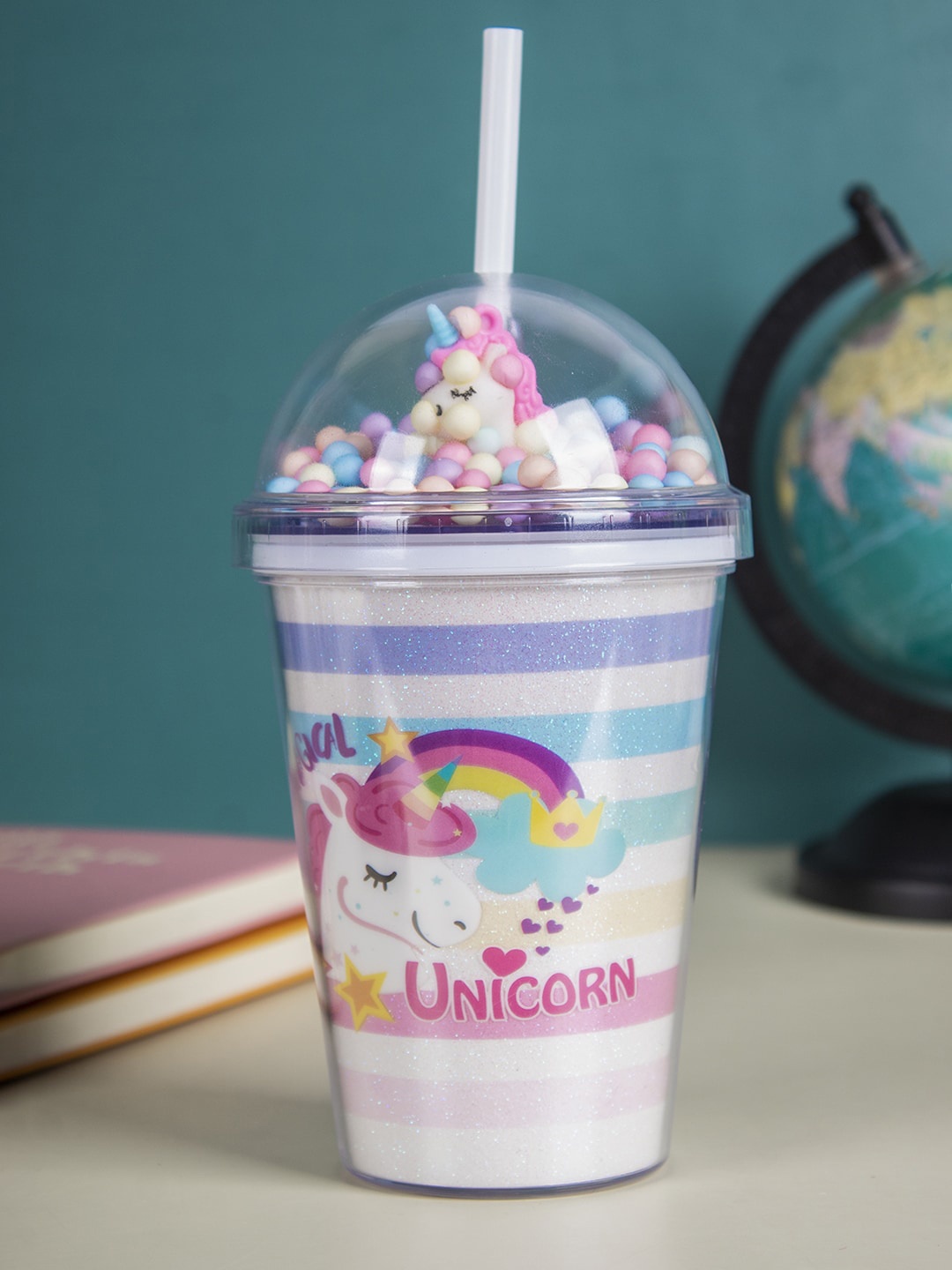 

MARKET99 White Printed Sipper Tumbler Water Bottle With Straw Lid 400 ml