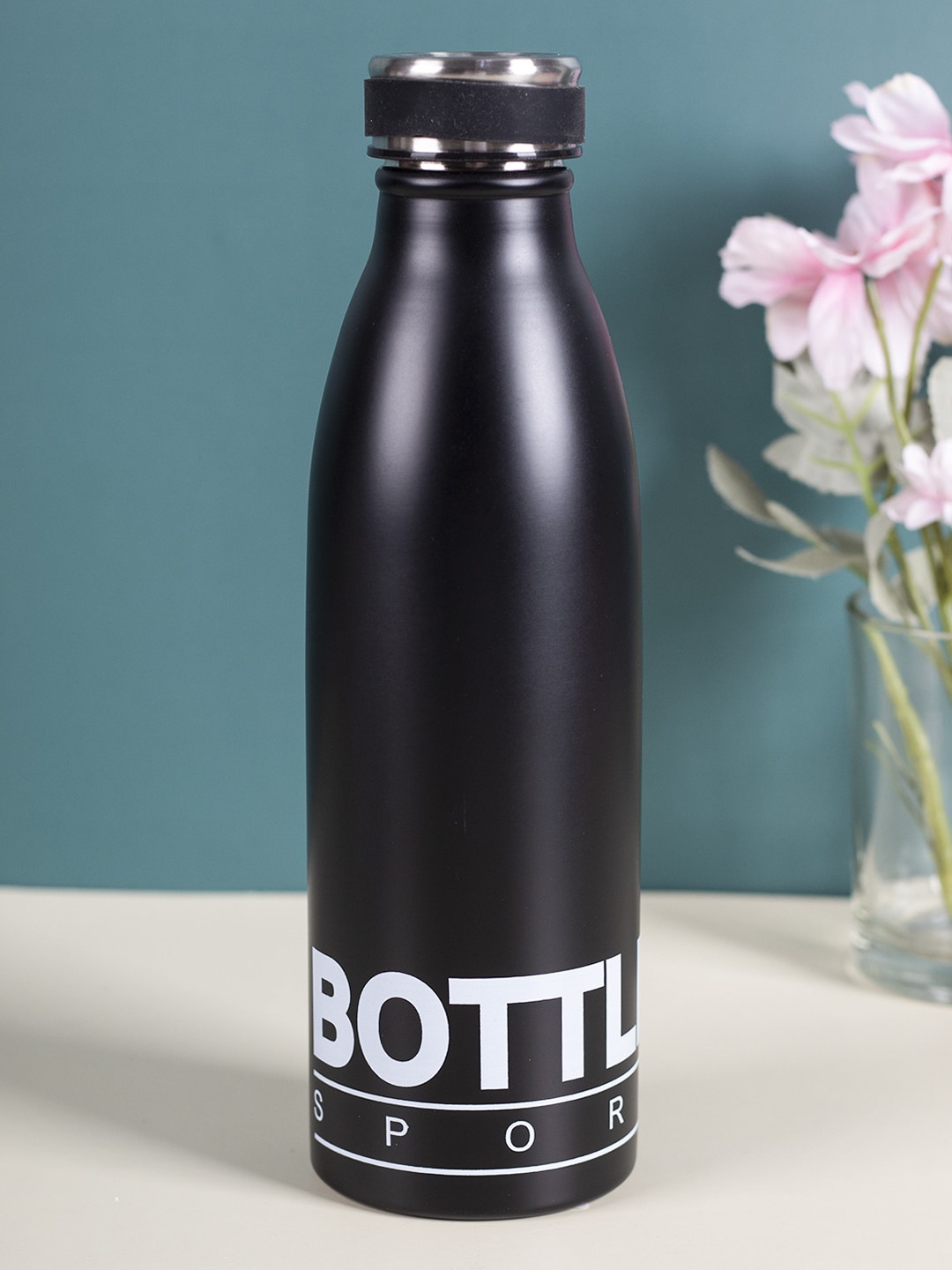 

MARKET99 Black Printed Stainless Steel Water Bottle 750 ml
