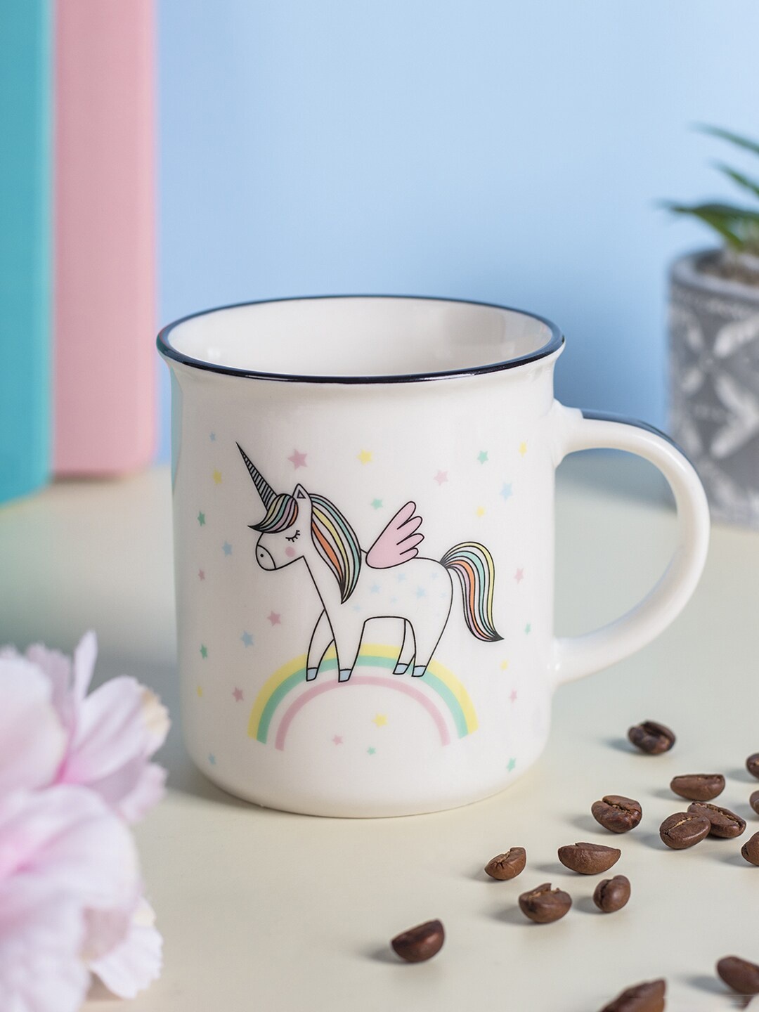 

MARKET99 White And Pink Printed Dishwasher And Microwave Safe Ceramic Mug 300 ml