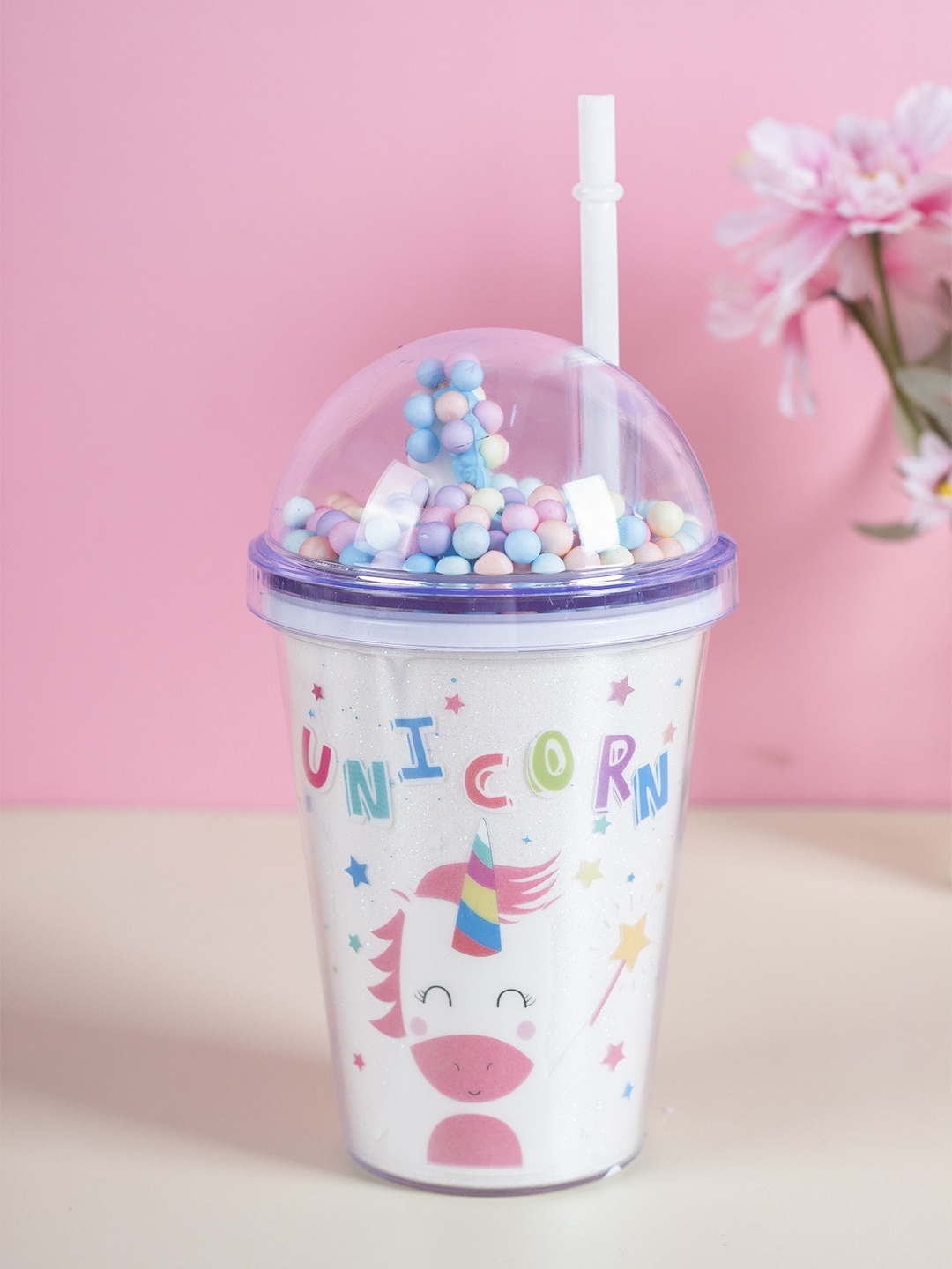 

MARKET99 White & Blue Printed Sipper Tumbler Water Bottle With Straw Lid 400 ml