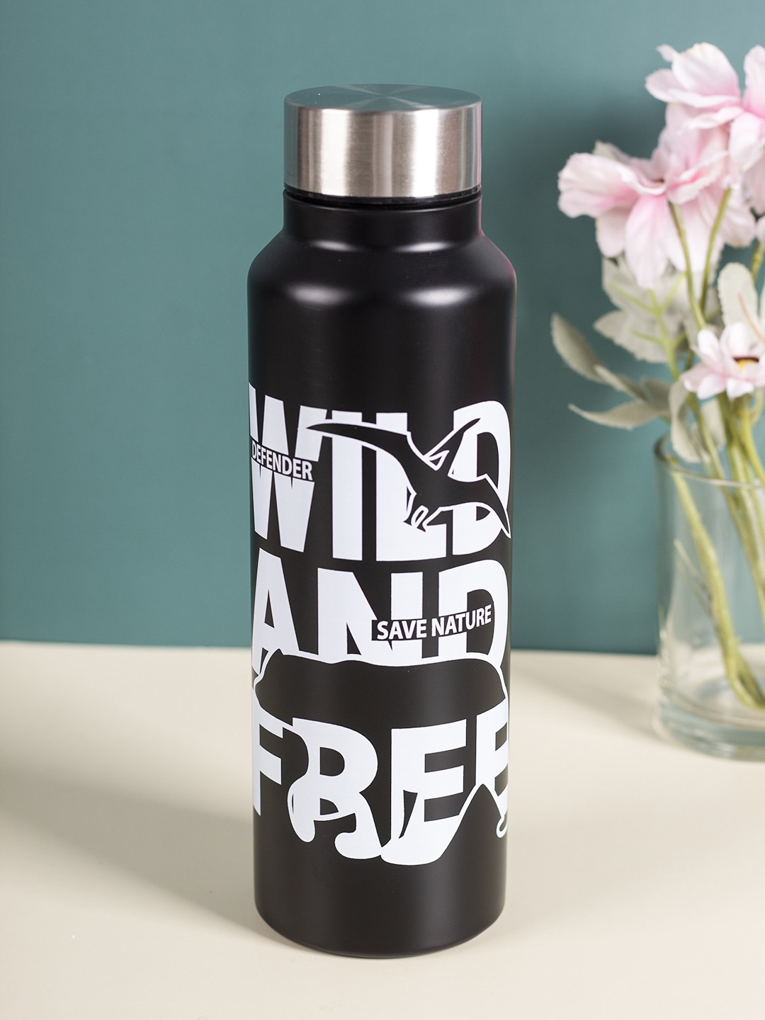 

MARKET99 Black Typography Printed Stainless Steel Water Bottles 750Ml