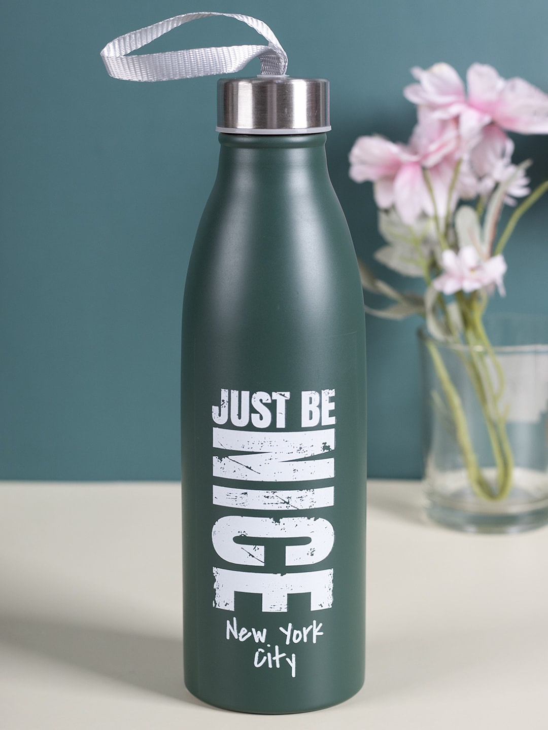 

MARKET99 Teal Green Typography Printed Stainless Steel Water Bottles With Rope 750ml
