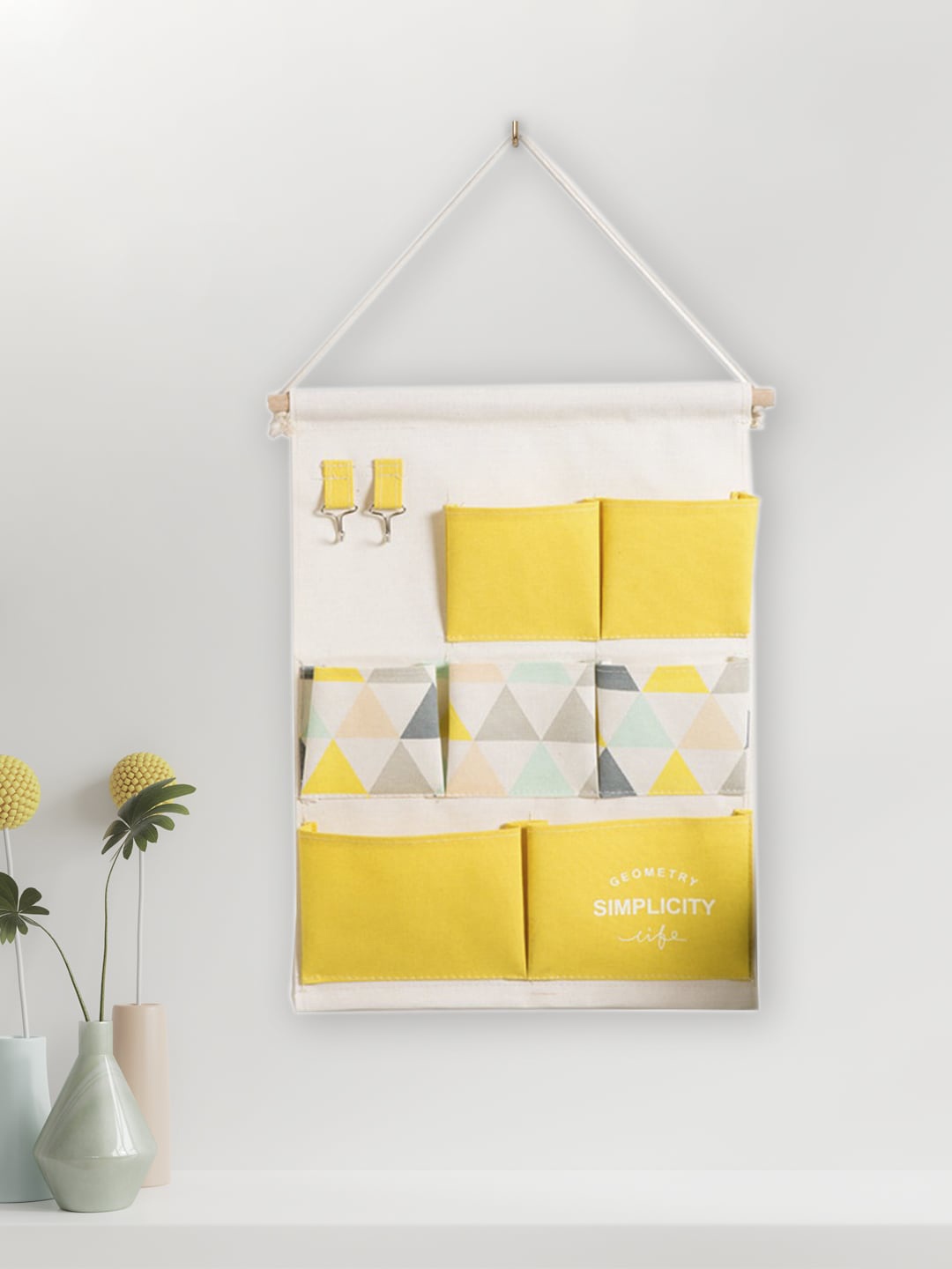 

MARKET99 White & Yellow Printed Wall Hanging Storage Bag Organiser