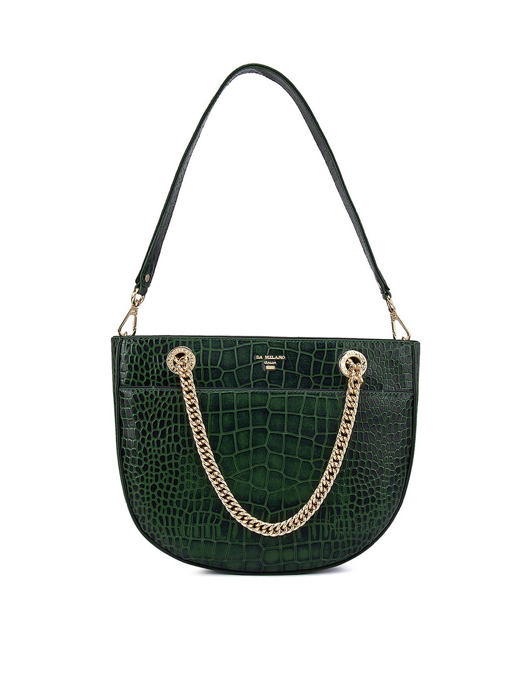 

Da Milano Green Textured Leather Half Moon Sling Bag