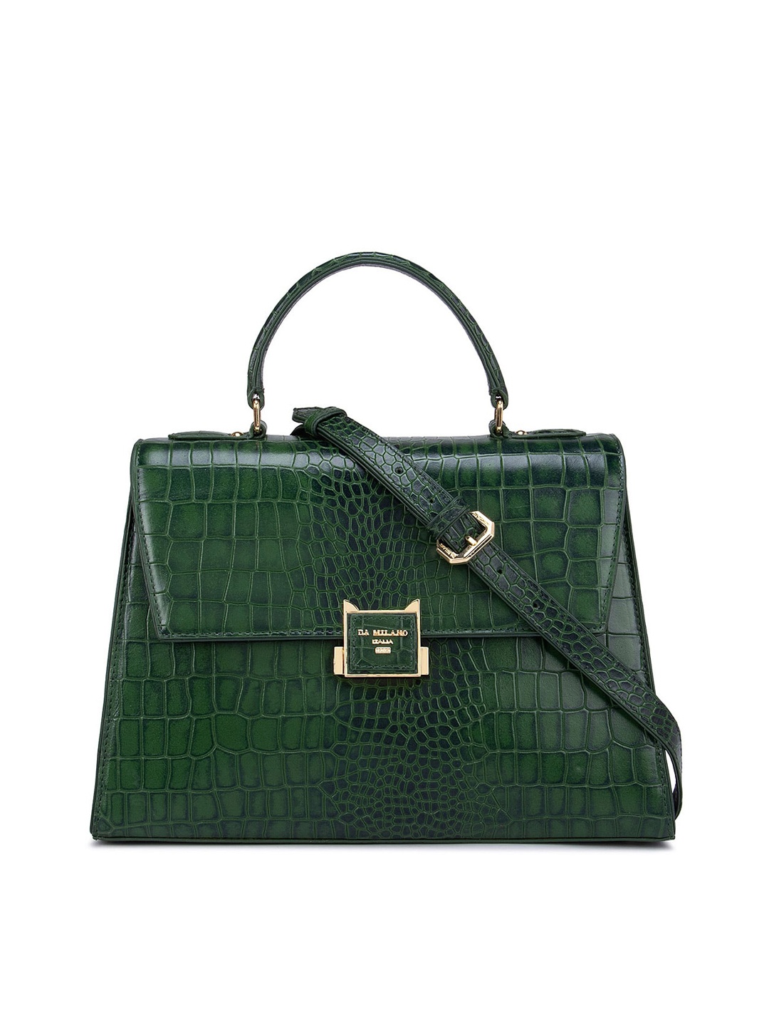 

Da Milano Green Animal Textured Leather Structured Satchel