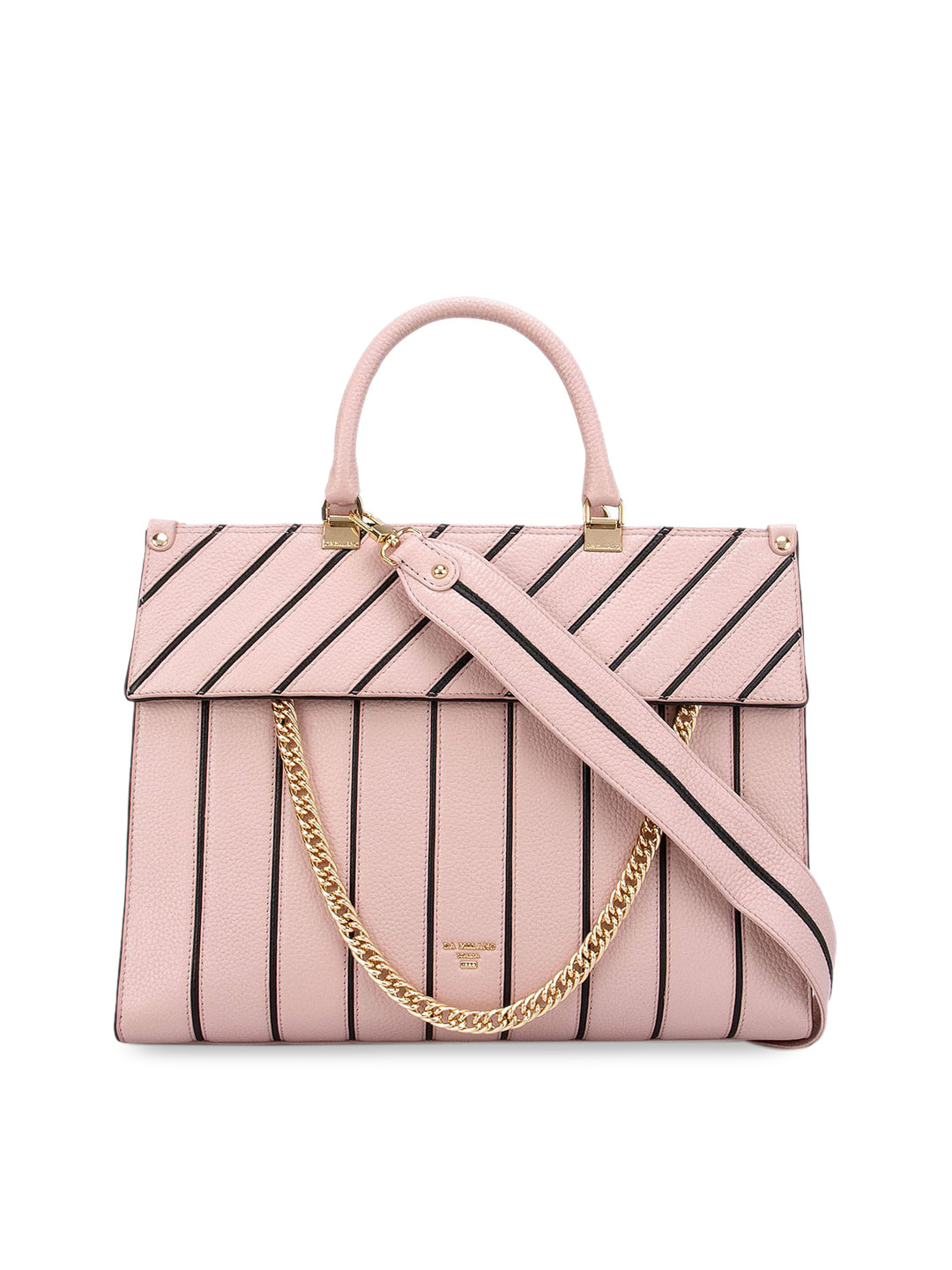 

Da Milano Pink Striped Leather Structured Satchel
