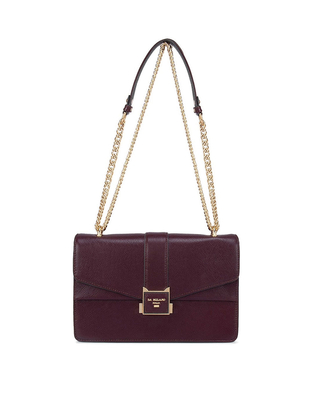 

Da Milano Burgundy Textured Leather Structured Shoulder Bag With Quilted