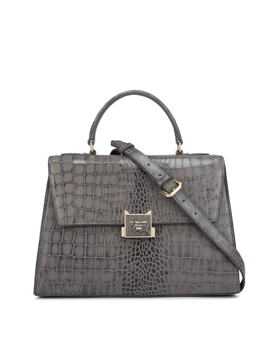 

Da Milano Grey Animal Textured Leather Oversized Structured Satchel