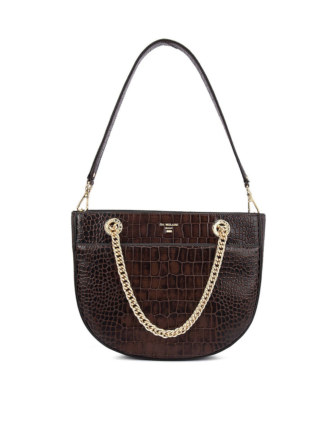

Da Milano Brown Textured Leather Half Moon Sling Bag
