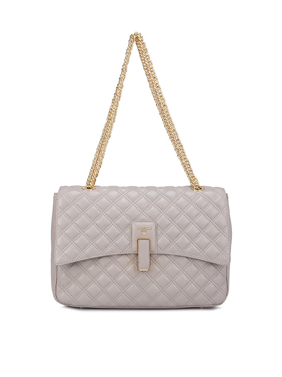 

Da Milano Women Beige Textured Leather Structured Shoulder Bag with Quilted