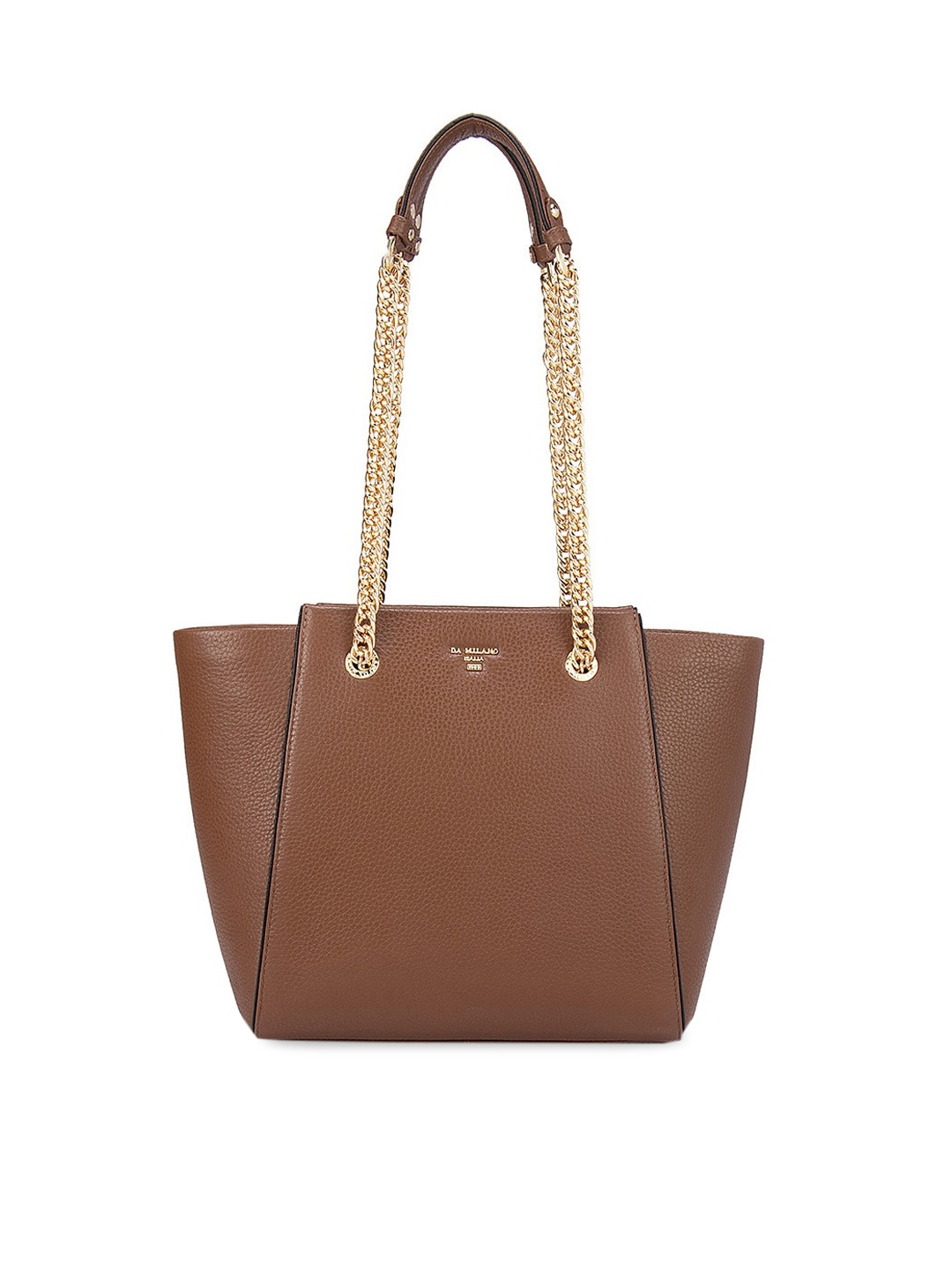 

Da Milano Brown Leather Structured Shoulder Bag with Quilted