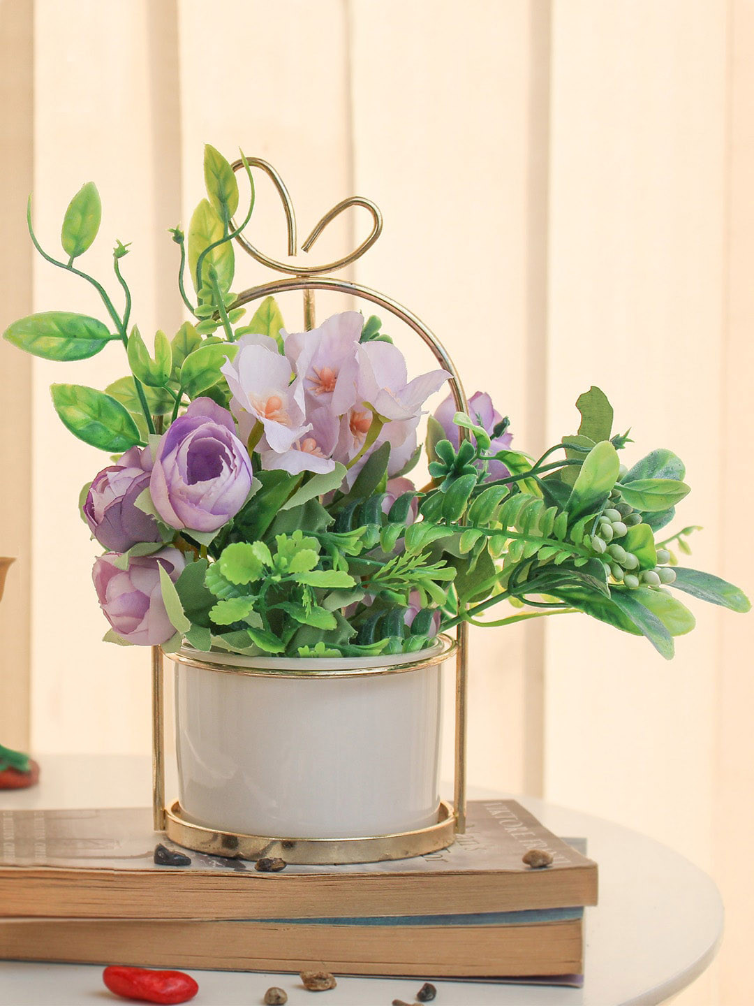 

TIED RIBBONS Purple & Green Artificial Rose Flowers Plant With Pot & Stand