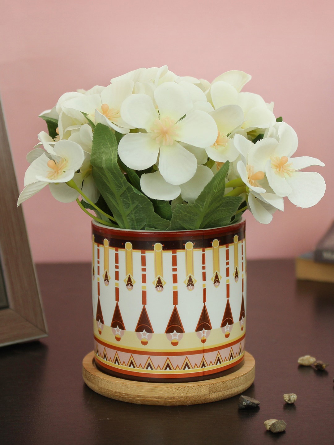 

TIED RIBBONS White Artificial Hydrangea Flower Plant with Pot