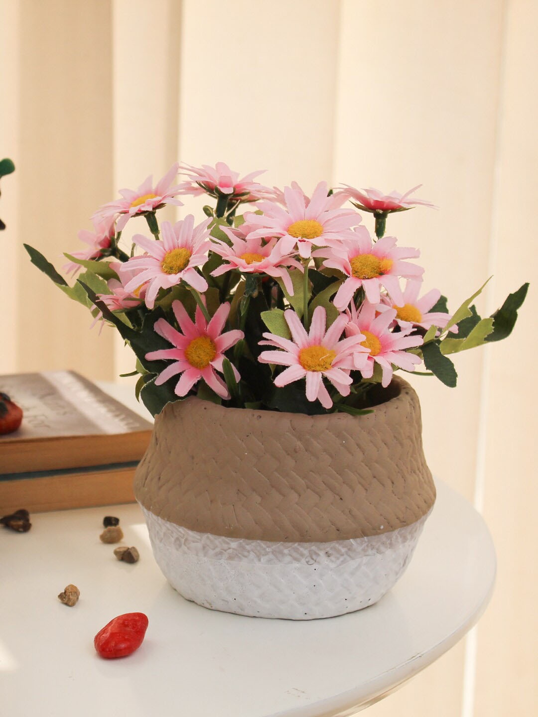 

TIED RIBBONS Pink & Green Artificial Daisy Flowers With Pot