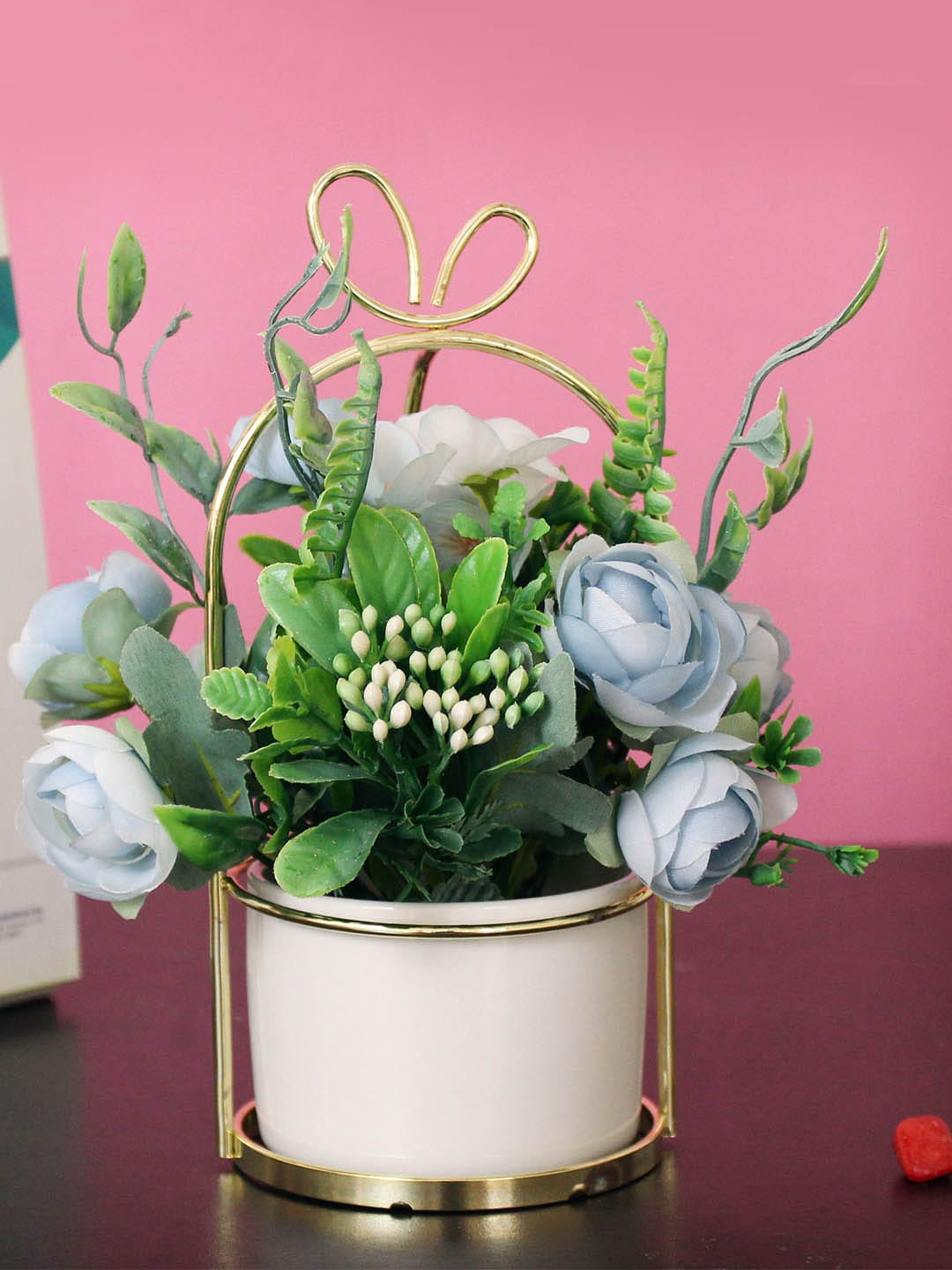 

TIED RIBBONS Violet & White Artificial Flowers and Plants with Pot