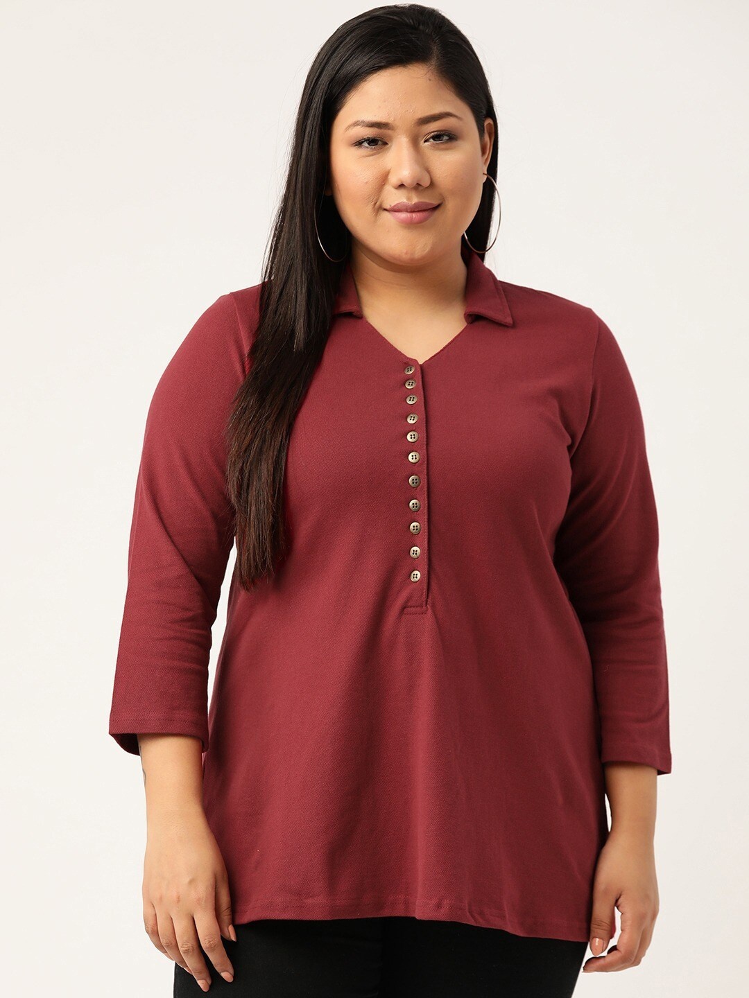 

theRebelinme Women Plus Size Maroon V-Neck Cotton T-shirt