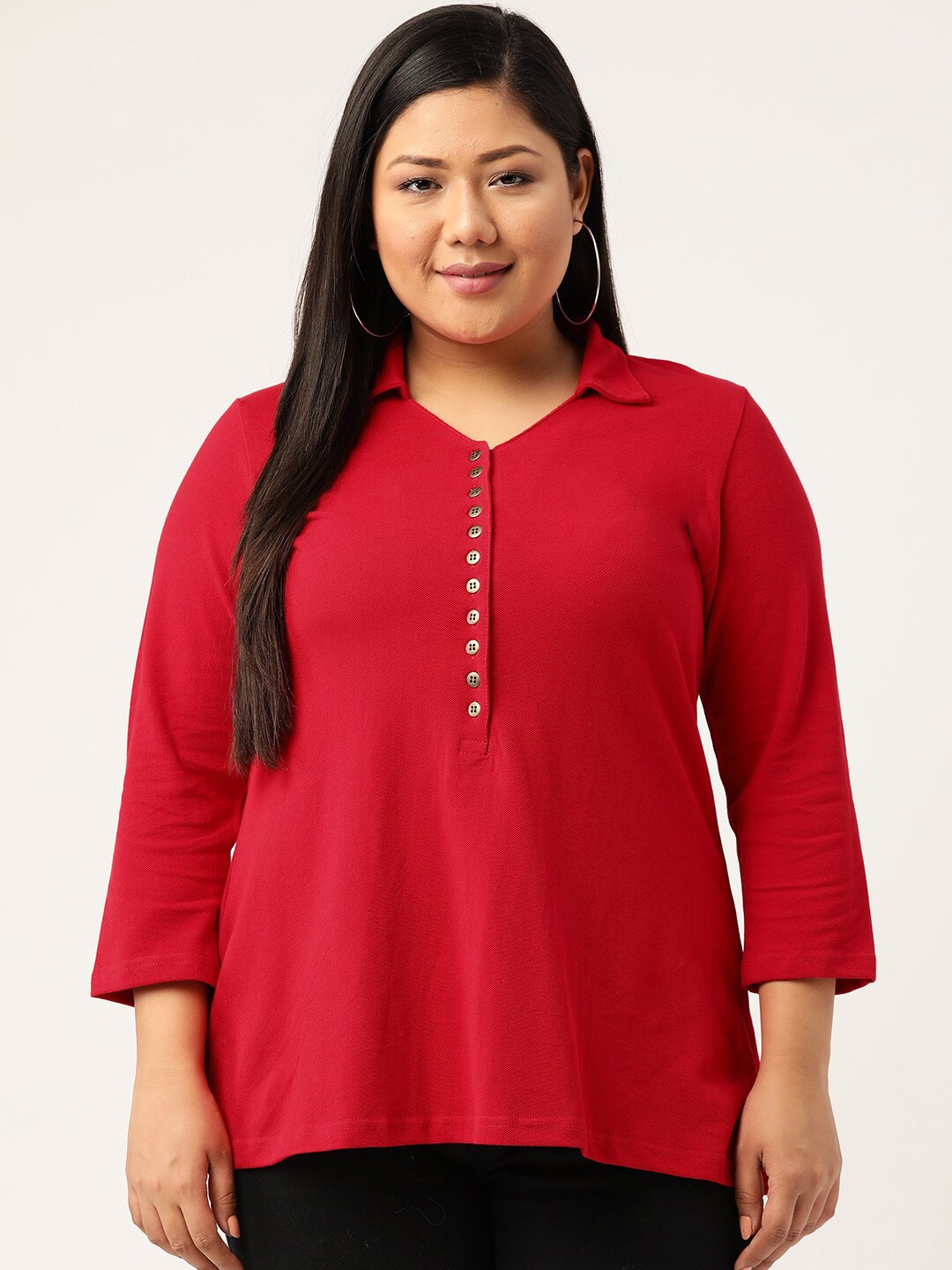 

theRebelinme Red Shirt Collar Pure Cotton Kurti