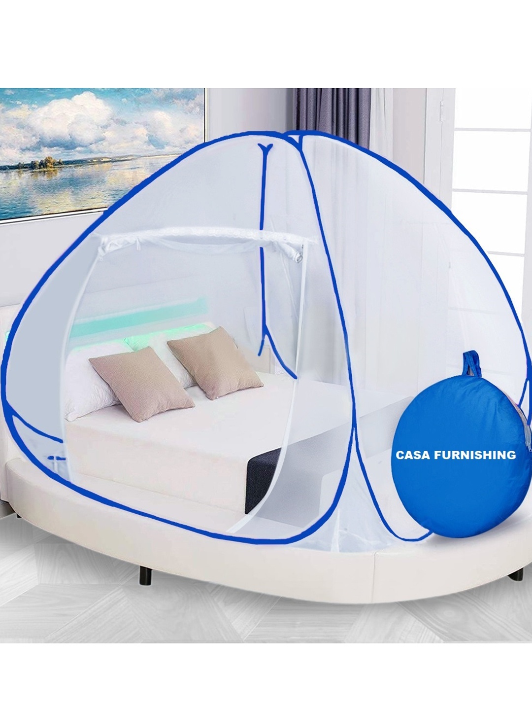 

CASA FURNISHING Blue Solid Zipper Tent Mosquito Nets