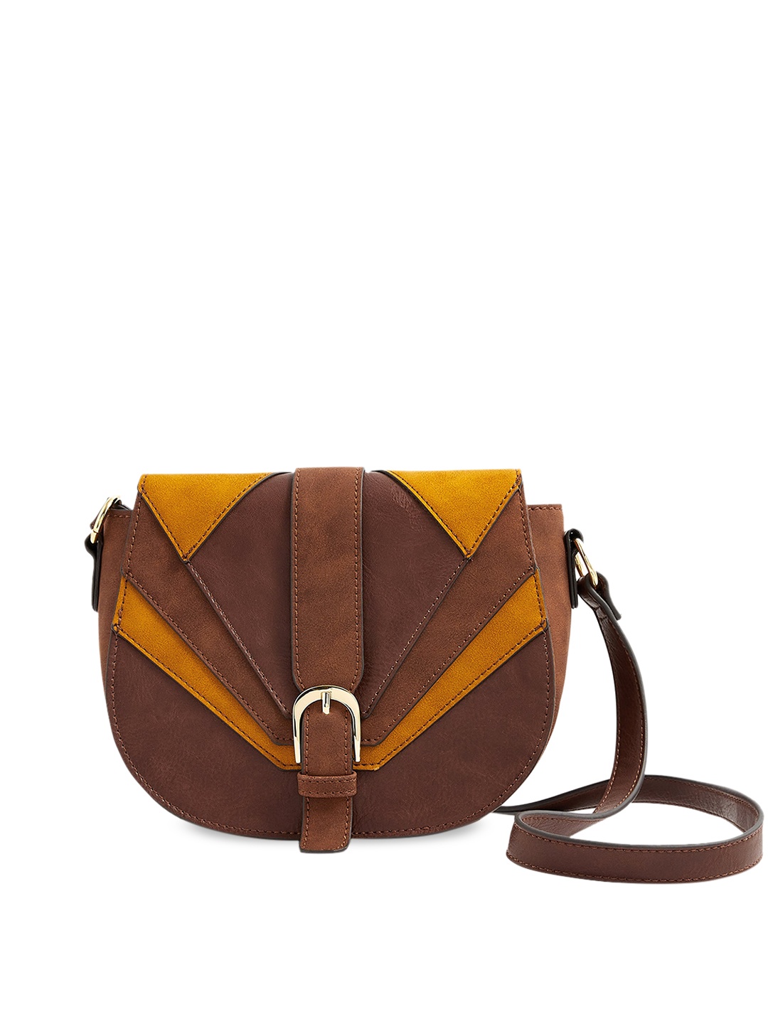 

Accessorize London Women Faux Leather Rosie Patchwork Saddle Sling Bag, Brown