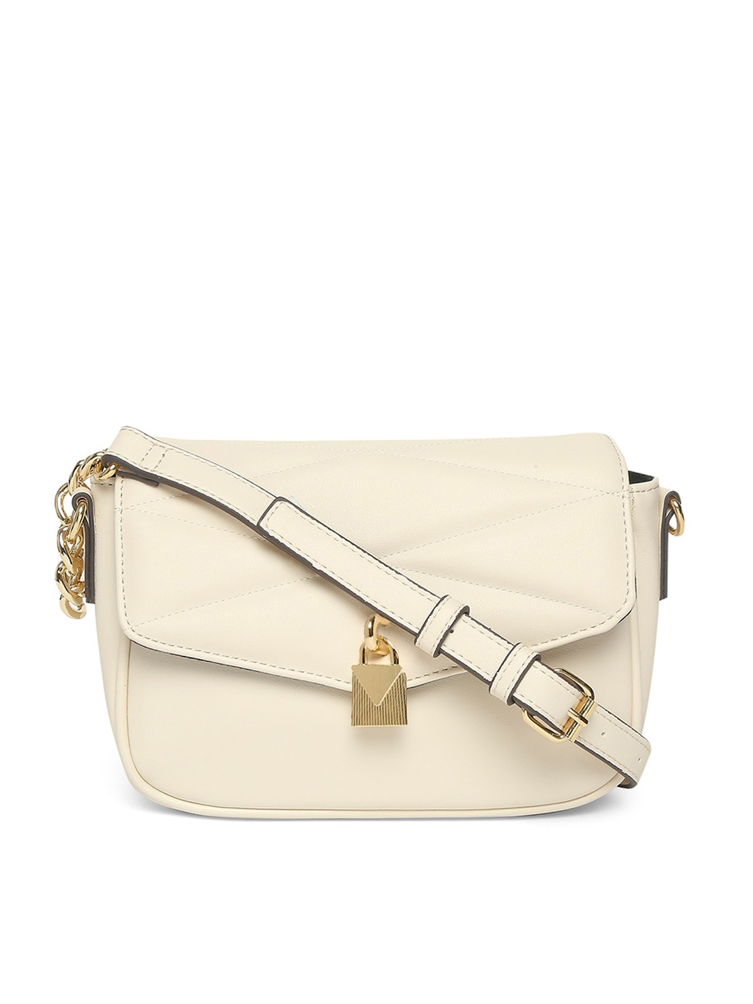 

Accessorize London Women Faux Leather Padlock Sling Bag, Cream