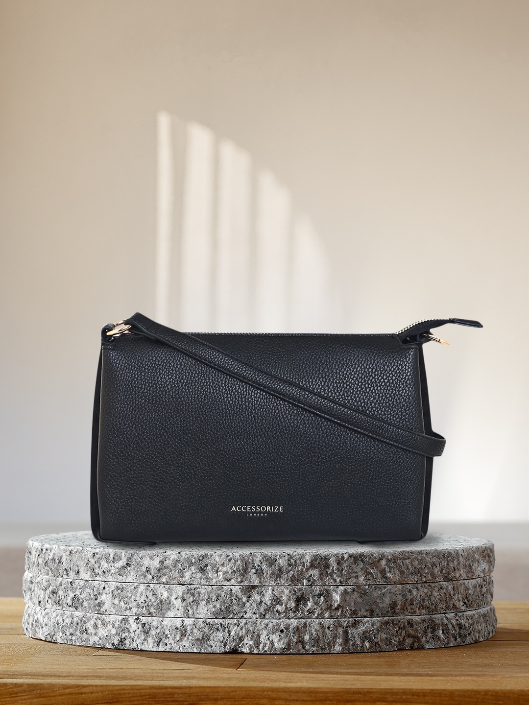 

Accessorize Black Textured Structured Sling Bag