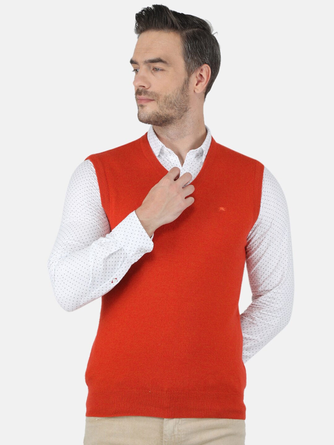 

Monte Carlo Men Orange V-Neck Wool Sweater Vest