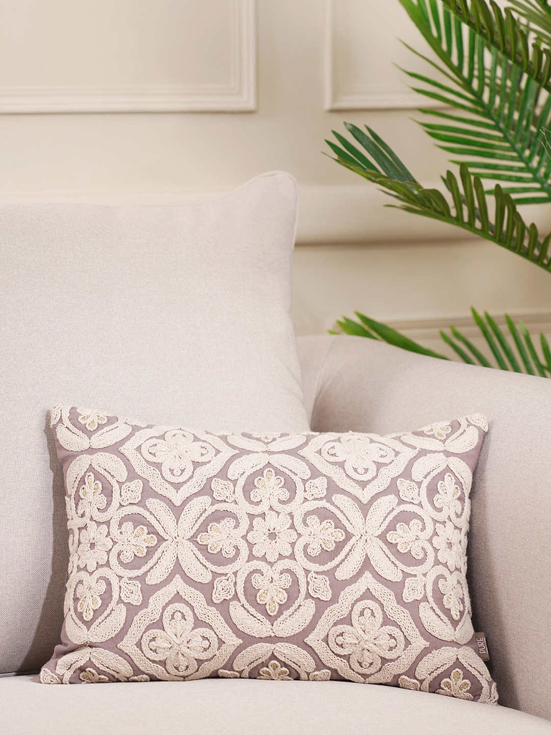 

Pure Home and Living Grey & Cream-Coloured Ethnic Motifs Square Cotton Cushion Cover