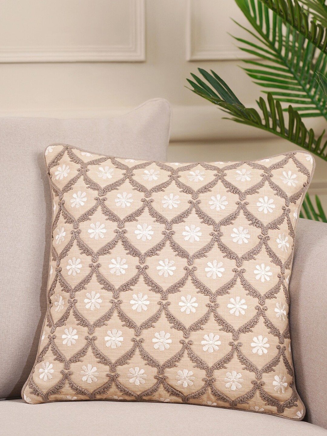 

Pure Home and Living Beige & White Geometric Square Cushion Covers
